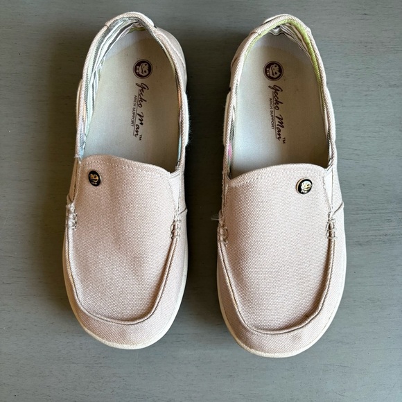 Geckos Man Women Canvas Slip-On Loafers Size 8.5 Arch Support Beige Casual Comfy - Picture 4 of 13